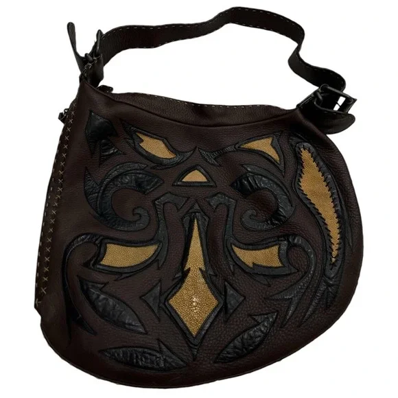 Fendi Stingray Exotic Leather Inlay Oyster Whipstitch Shoulder Runway Purse Bag - Picture 1 of 9